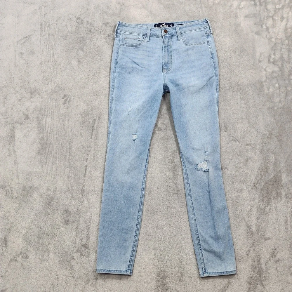 Hollister Jeans Womens 7S Juniors Blue Distressed Ultra High Rise Skinny Stretch